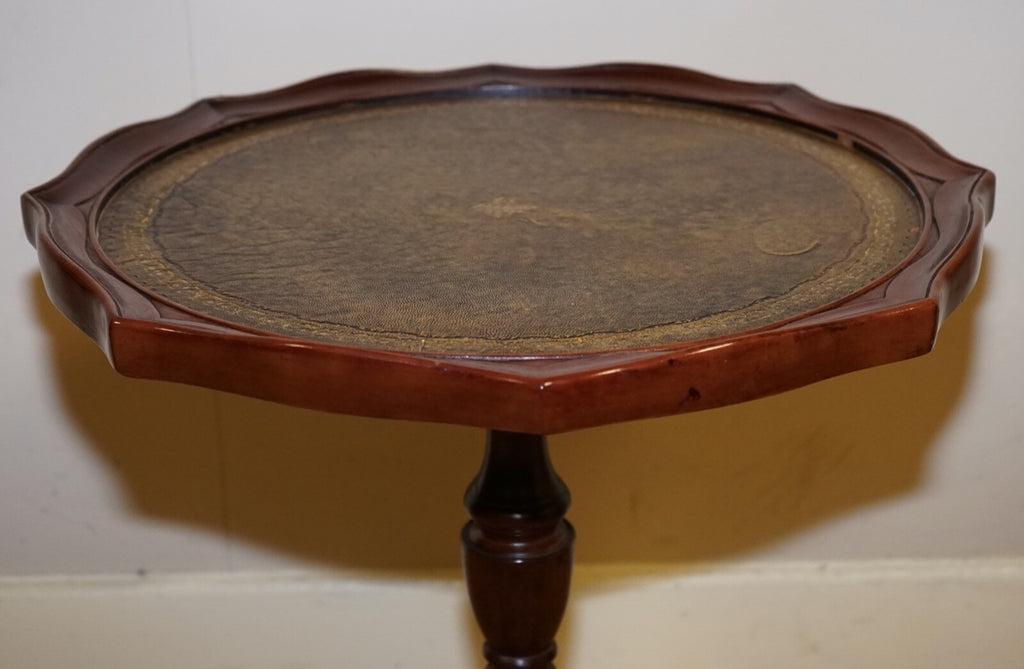 STUNNING VINTAGE BROWN LEATHER PLANT/WINE TRIPOD STAND ON PAW FEET WITH CASTORS