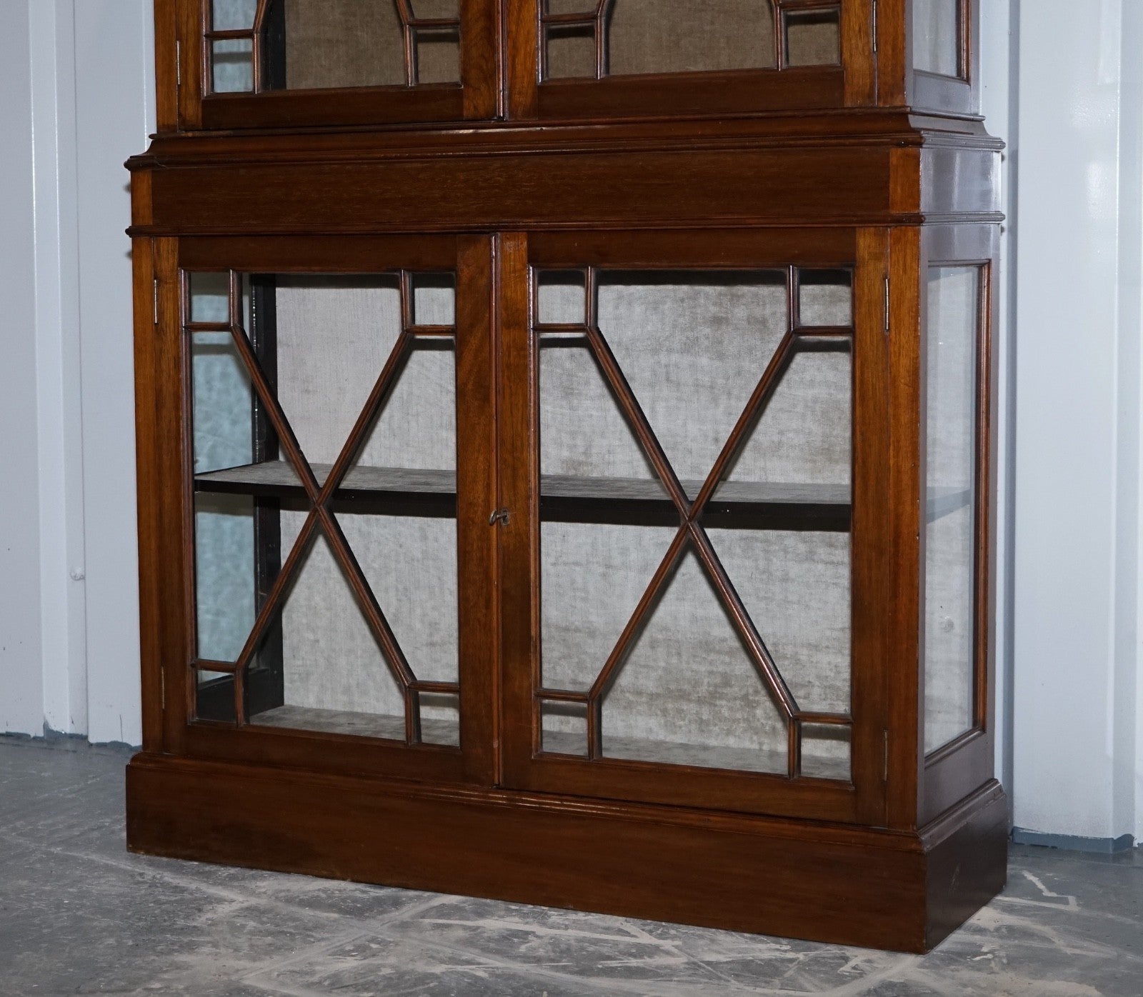 ENGLISH 19TH CENTRY GLAZED DISPLAY CURIO CABINET WITH FIXED SHELVES