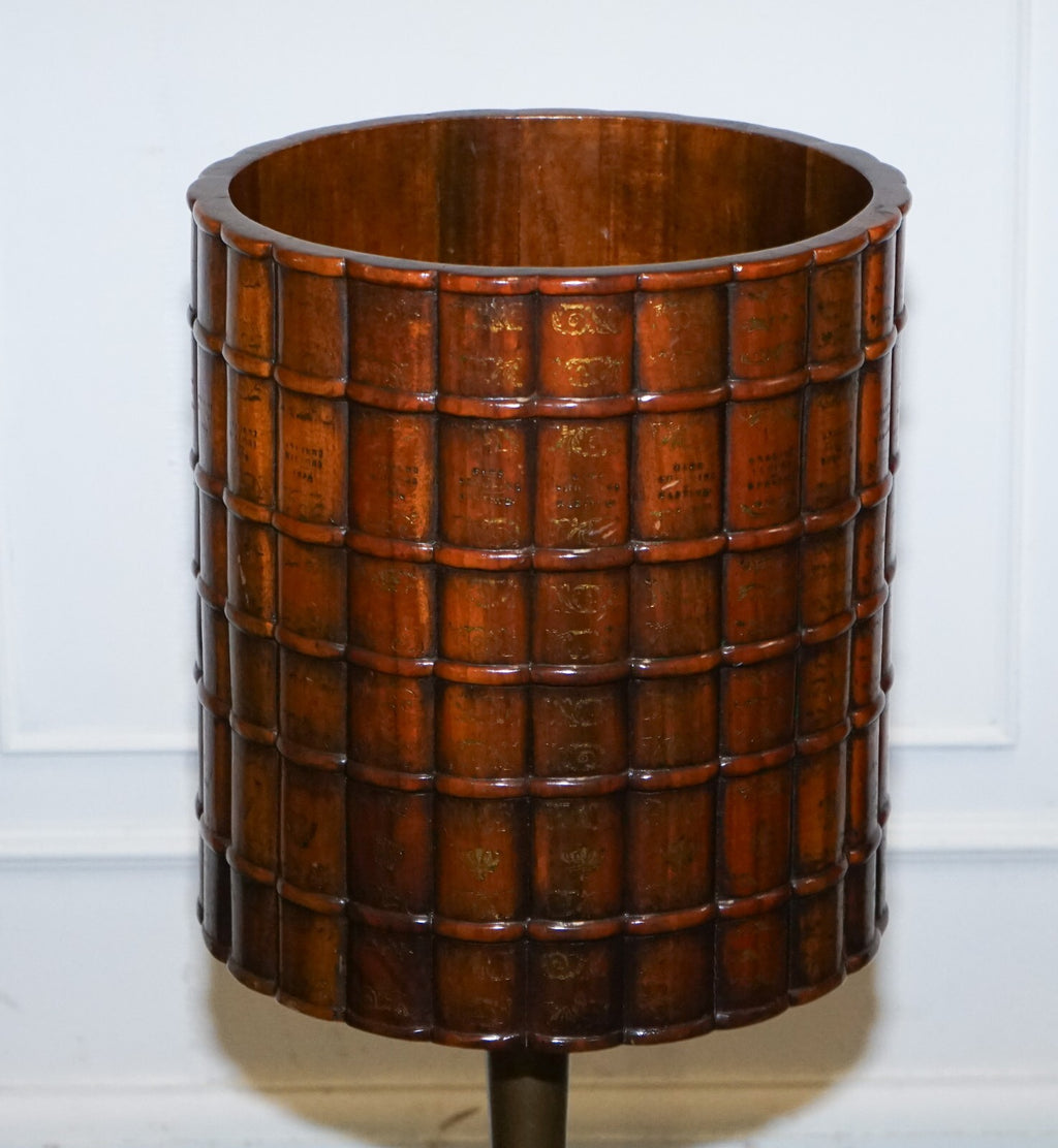 VINTAGE THEODORE ALEXANDER LEATHER FAUX BOOK WASTE BASKET OFFICE BIN