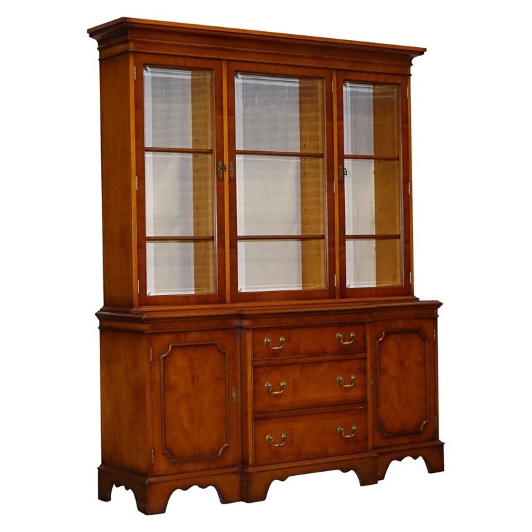 VINTAGE YEW WOOD DISPLAY CABINET MADE BY BRADLEY ENGLAND