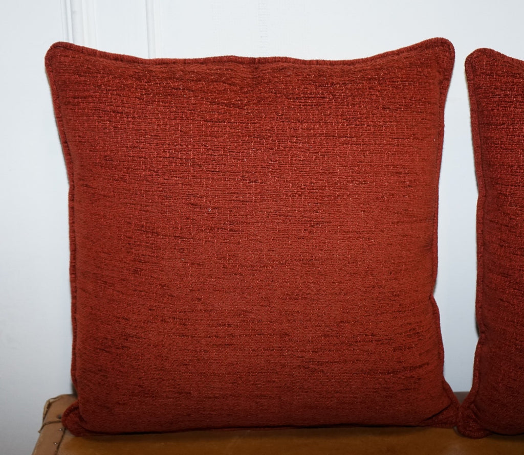 VINTAGE PAIR OF BEIGE STRIPPED & BURNT ORANGE FEATHER FILLED SCATTER CUSHIONS