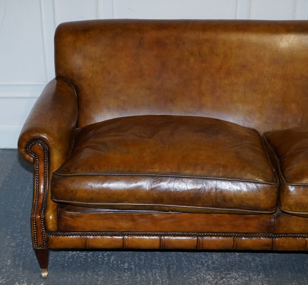 ENGLISH RESTORED HAND DYED LEATHER TWO TO THREE SEATER SOFA
