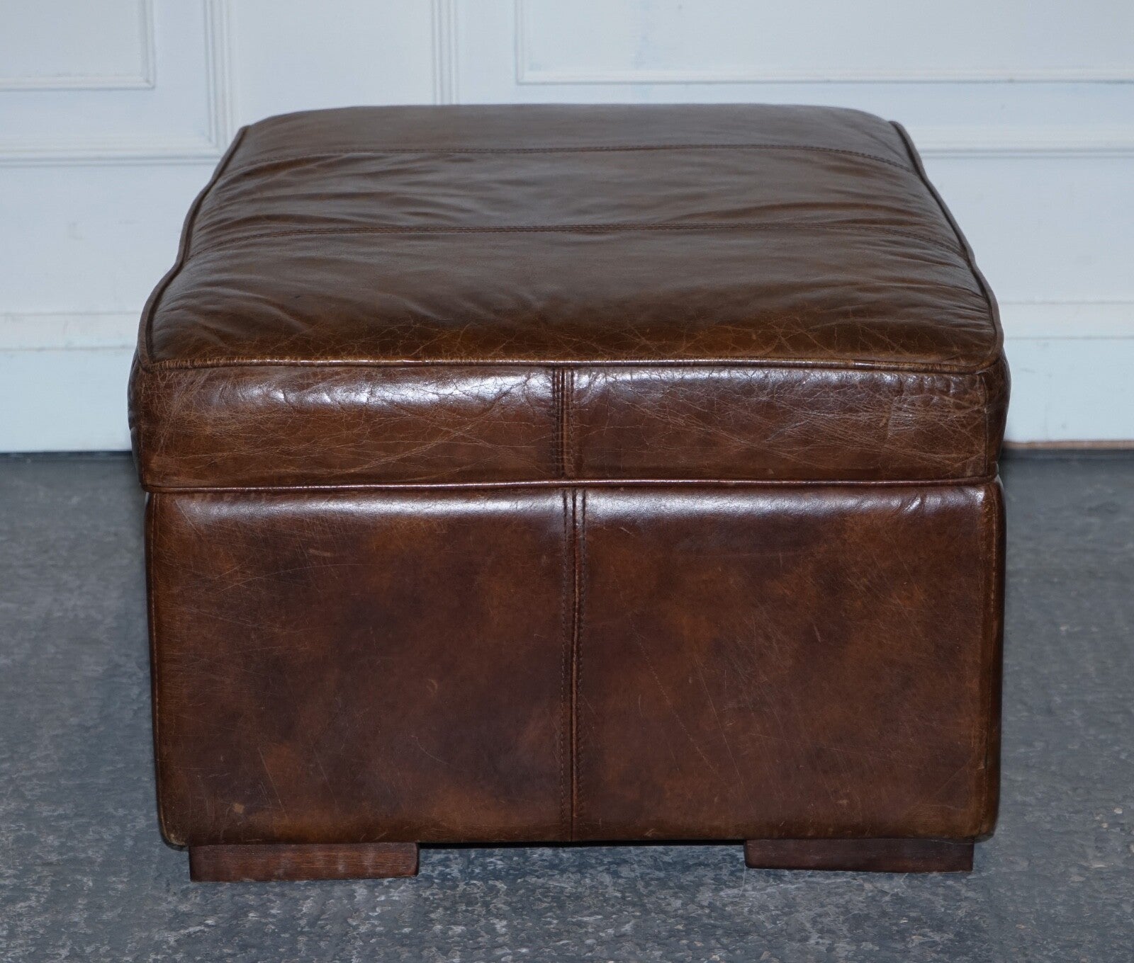 VINTAGE HALO REGGIO GROUCHO BROWN LEATHER OTTOMAN FOOTSTOOL WITH STORAGE SPACE