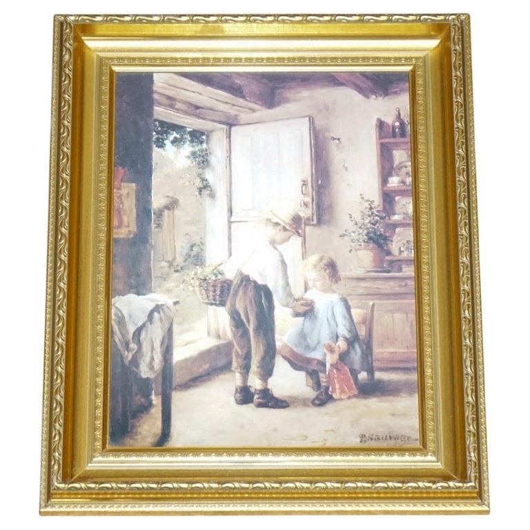 VINTAGE VICTORIAN STYLE PRINT COZY KITCHEN SCENE GITLED FRAME 52 X 42 CM