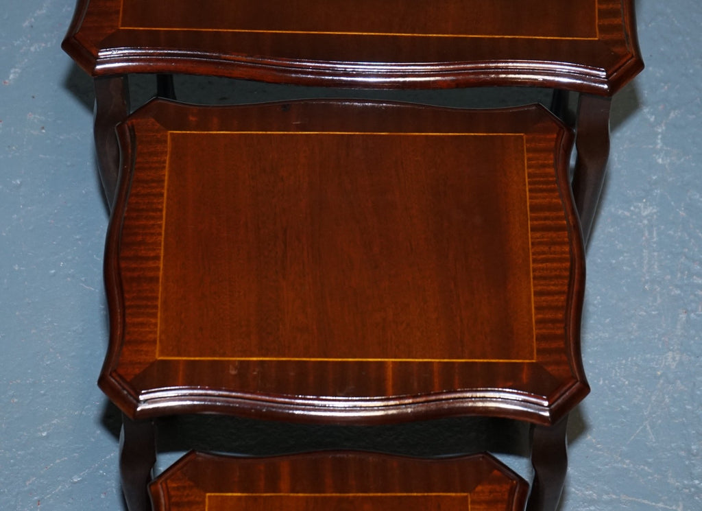 VINTAGE HARDWOOD NEST OF TABLES WITH iNLAY QUEEN ANNE STYLE