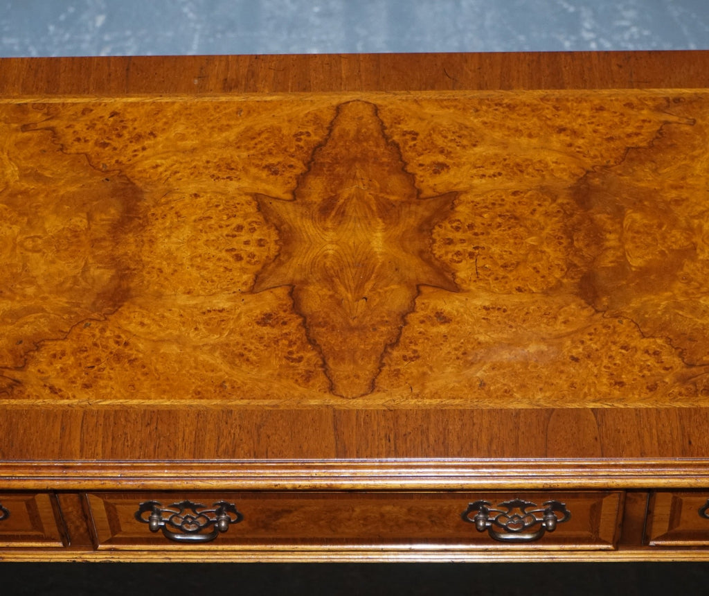 GEORGIAN STYLE BRIGHTS OF NETTLEBED LONDON BURR WALNUT CONSOLE TABLE