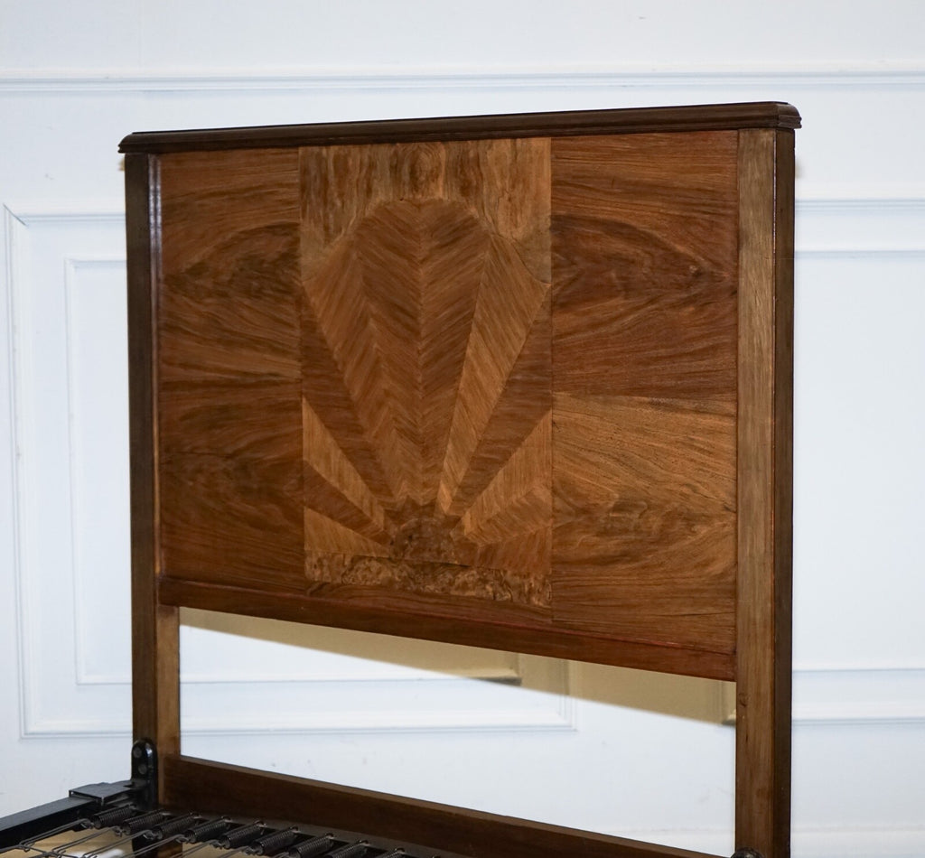 ART DECO BURR WALNUT DECORATIVE INLAID PANELS SINGLE BED (1/2)