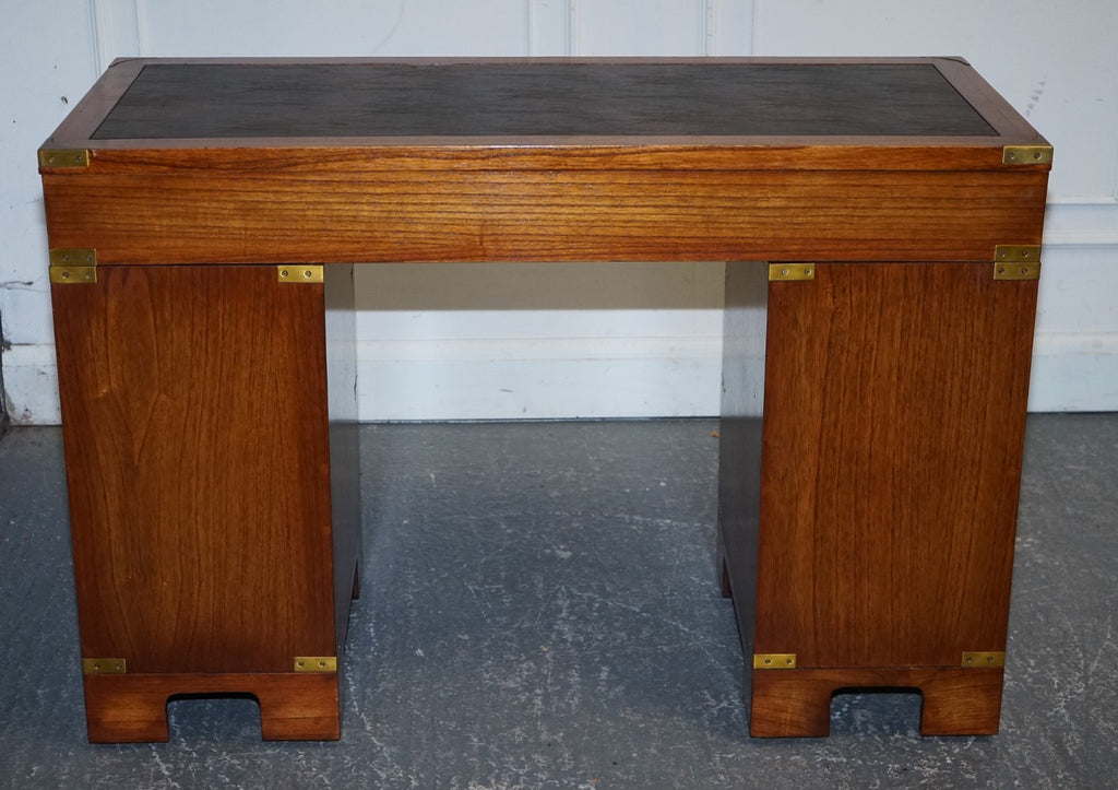 VINTAGE MILITARY CAMPAIGN TWIN PEDESTAL DESK WITH BRASS FITTINGS