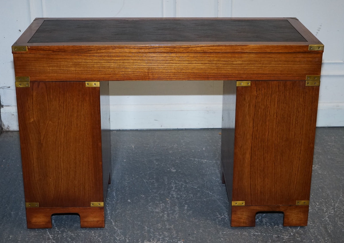 VINTAGE MILITARY CAMPAIGN TWIN PEDESTAL DESK WITH BRASS FITTINGS