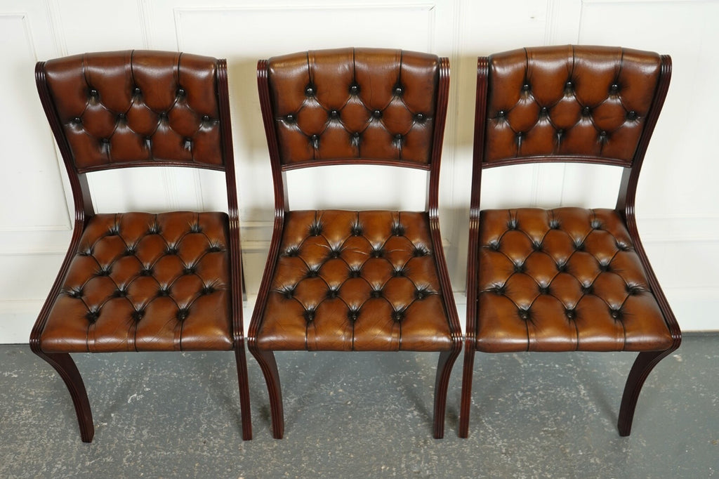 SET OF 6 RESTORED CHESTERFIELD LEATHER DINING CHAIRS J1