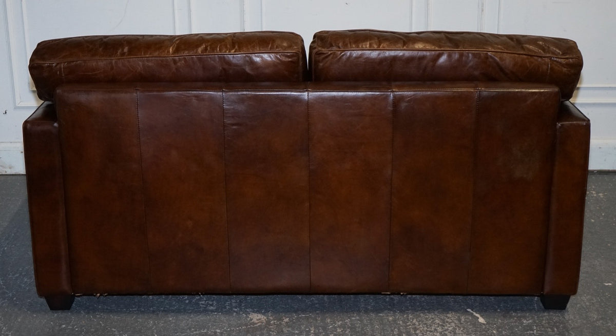 TIMOTHY OULTON VISCOUNT BROWN LEATHER TWO TO THREE SEATER COMPACT SOFA