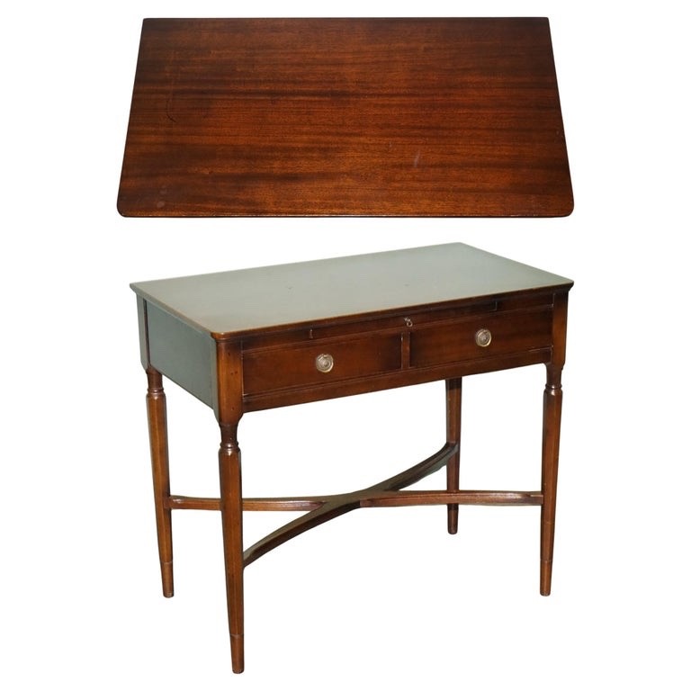VINTAGE STRONGBOW GAME WRITING DESK WITH PULL OUT TRAY WITH LEATHER INLAY