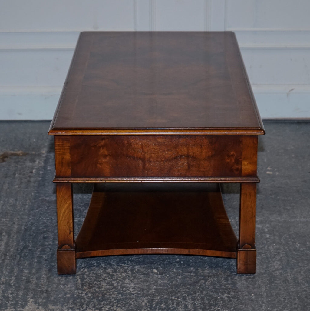 VINTAGE BRIGHTS OF NETTLEBED BURR WALNUT COFFEE TABLE WITH TWO DEEP DRAWERS