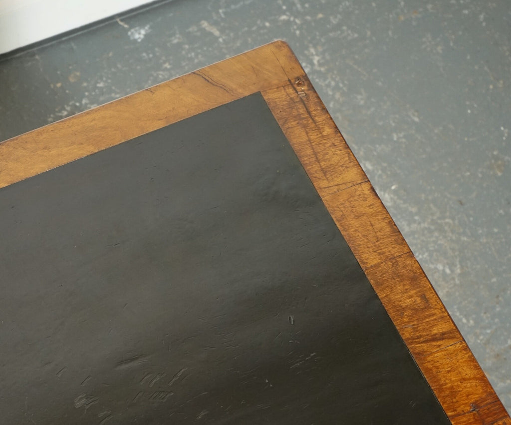 ANTIQUE HUGE DISTRESSED PARTNERS DESK WITH NAVY BLUE LEATHER TOP J1