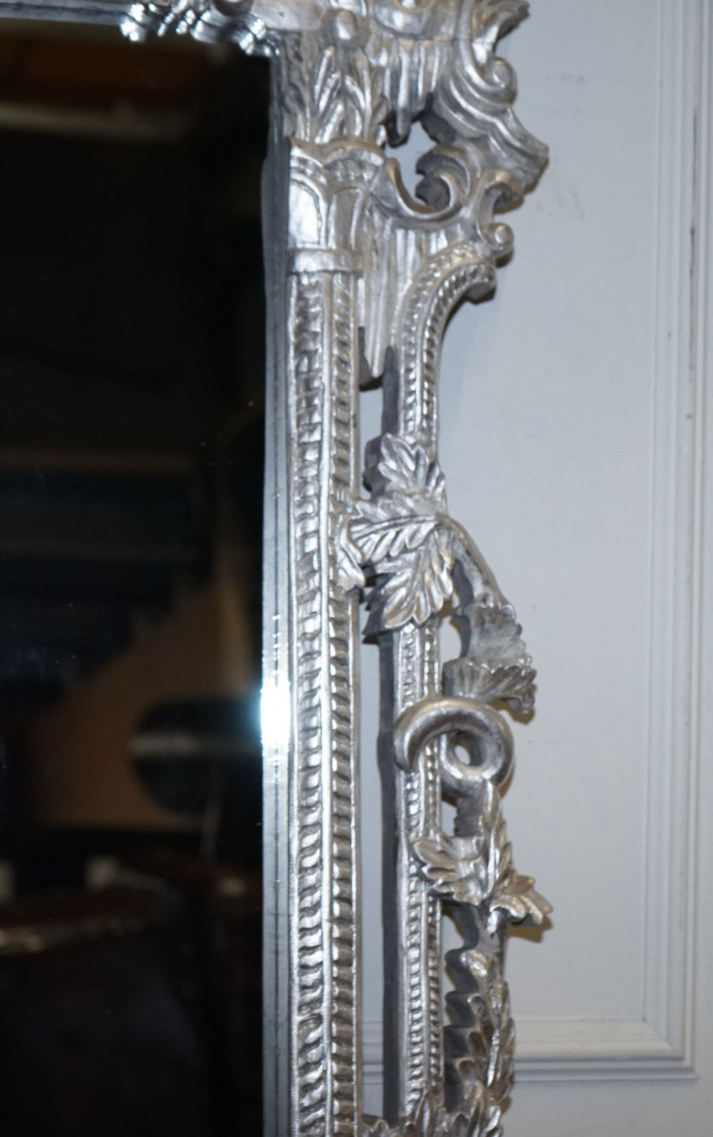 VINTAGE MID CENTURY ITALIAN BAROCCO STYLE SILVER HAND PAINTED WALL MIRROR