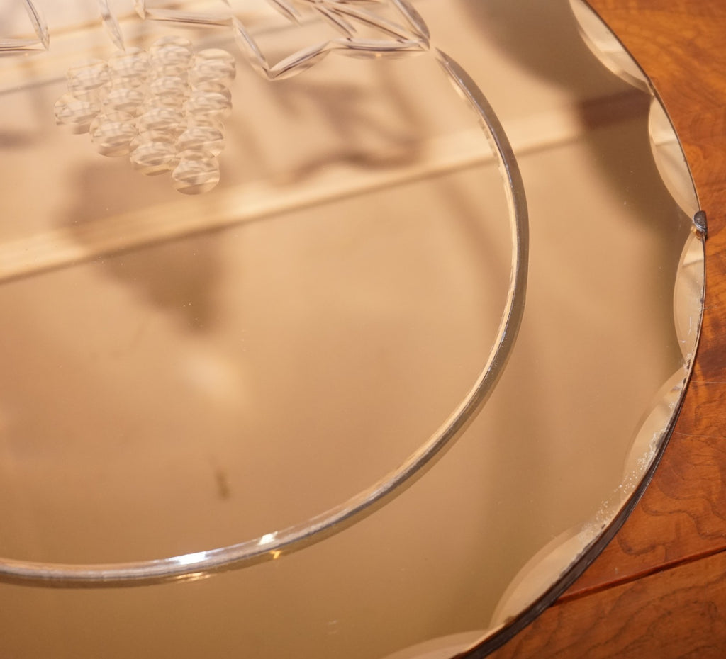 VINTAGE ART DECO PEACH GLASS BEVELED CIRCULAR WALL MIRROR