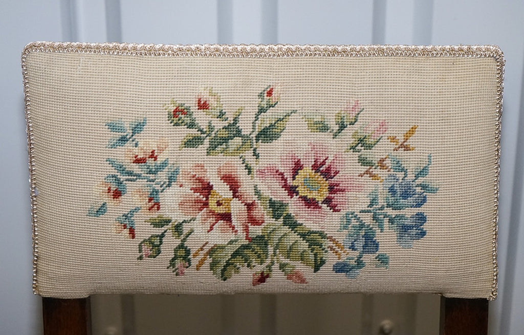 ENGLISH VICTORIAN SET OF SIX ORIGINAL FLORAL TAPESTRY UPHOLSTERY DINNING CHAIRS