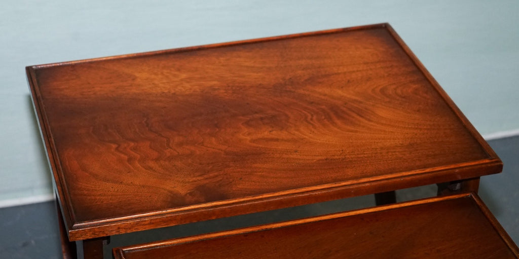 VINTAGE HARDWOOD NEST OF TABLES WITH LYRE FORM LEGS