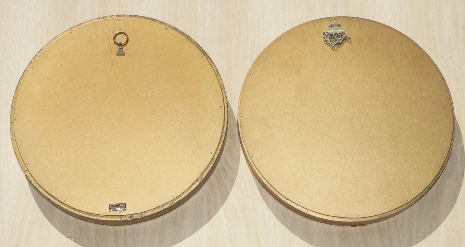 ANTIQUE PAIR OF 1930'S ATSONEA  BUTLERS CONVEX GOLD GILT WOOD WALL MIRROR