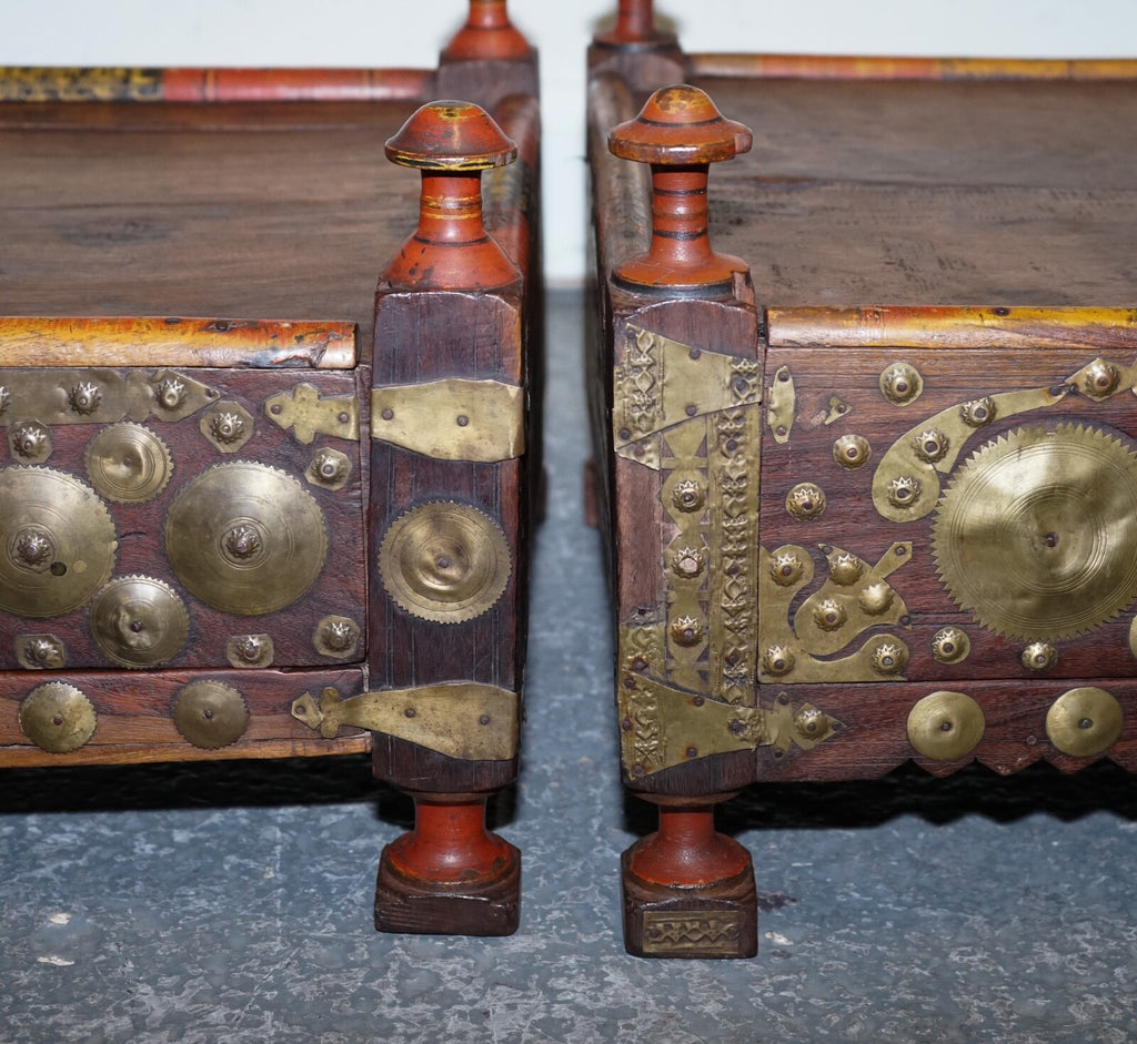 ANTIQUE PRIMITIVE ORIENTAL ASIAN SIDE TABLES HAND PAINTED VERY DECORATIVE