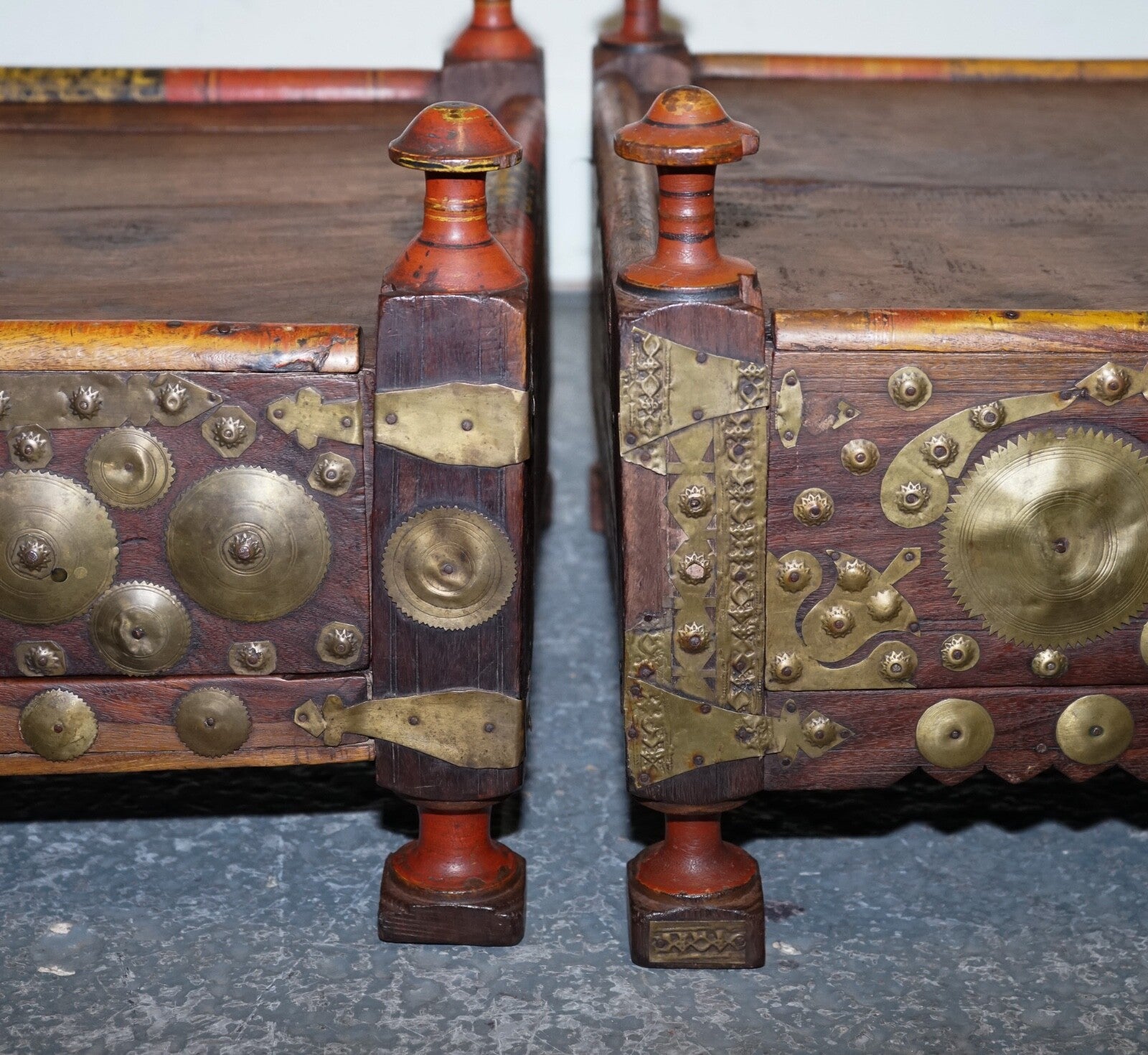 ANTIQUE PRIMITIVE ORIENTAL ASIAN SIDE TABLES HAND PAINTED VERY DECORATIVE