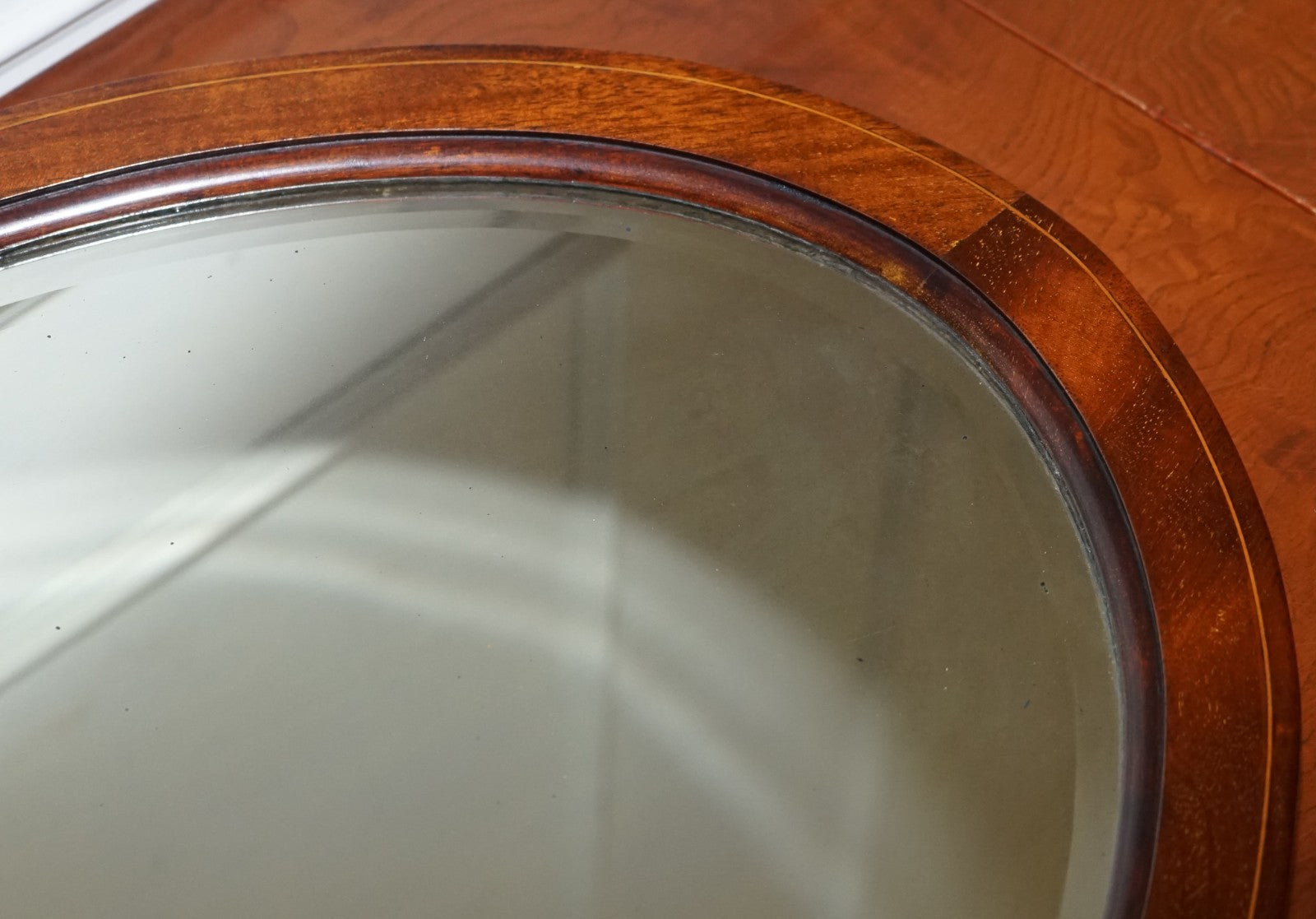 ANTIQUE CIRCA 1910 EDWARDIAN OVAL WALL BEVELED MIRROR