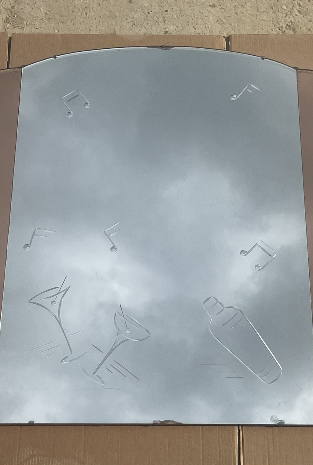 HUGE 1930's FRENCH ART DECO AMBER PEACH BEVELLED WALL MIRROR COCTAILS BAR DECO