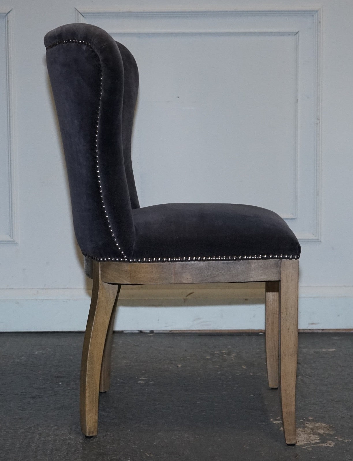 VINTAGE HALO RICHMOND SINGLE DESK OR DINING CHAIR NAVY VELVET FABRIC WITH STUDS