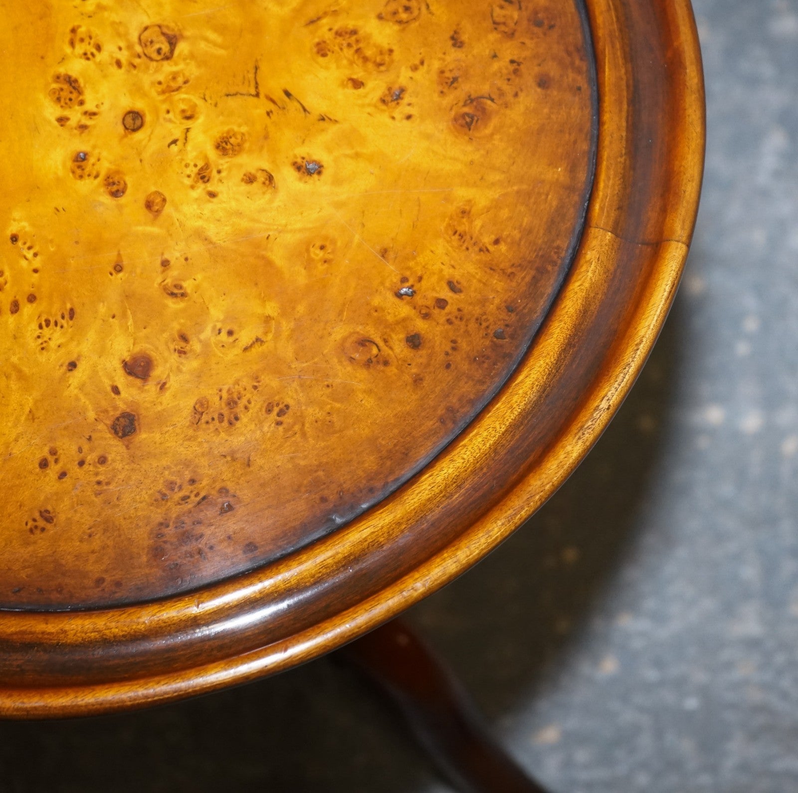 VINTAGE BRIGHTS OF NETTLEBED BURR WALNUT SIDE END WINE TABLE