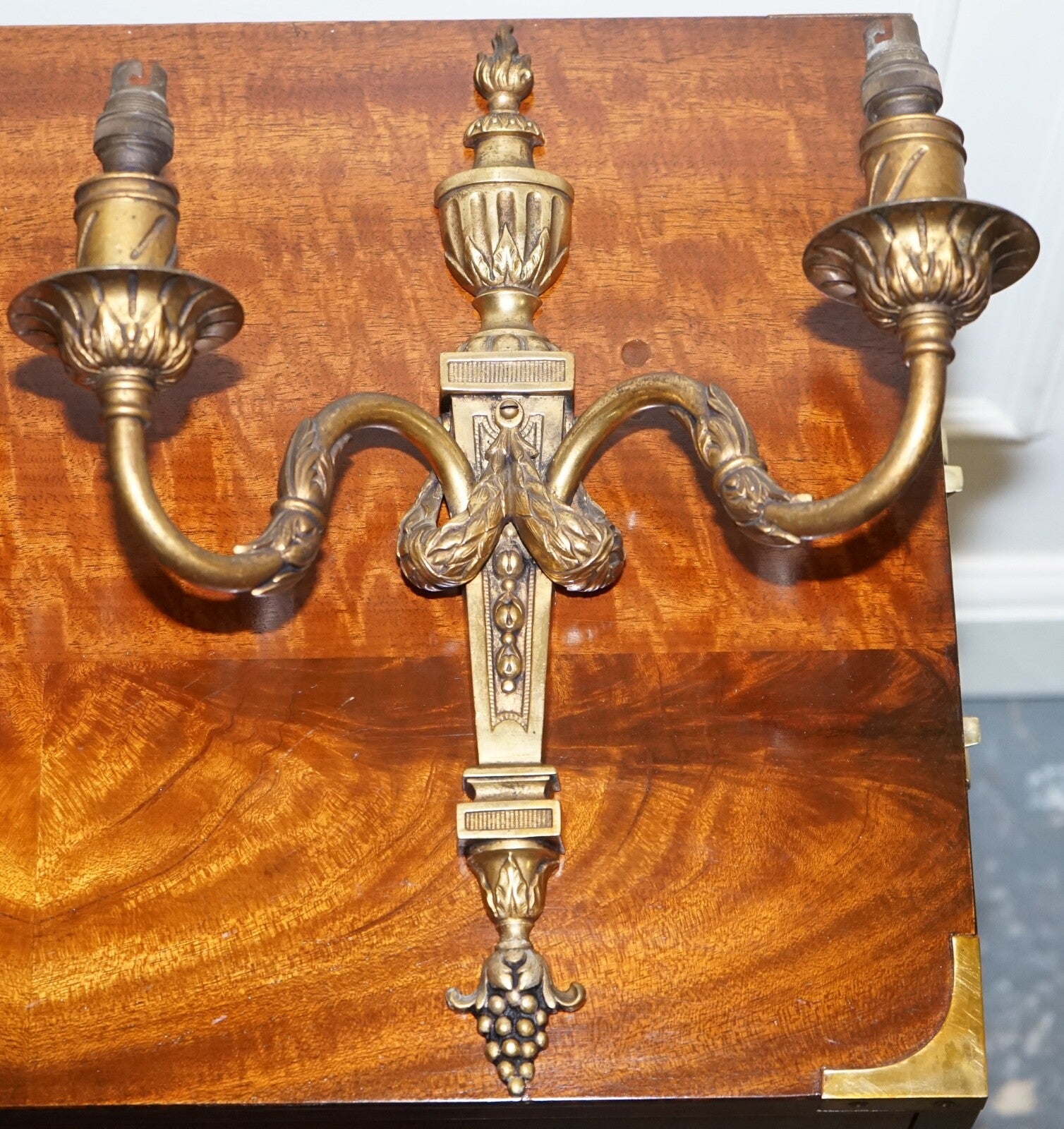 PAIR OF 19TH CENTURY FRENCH BRASS SCONCES TWO BRANCHES WALL LIGHTS