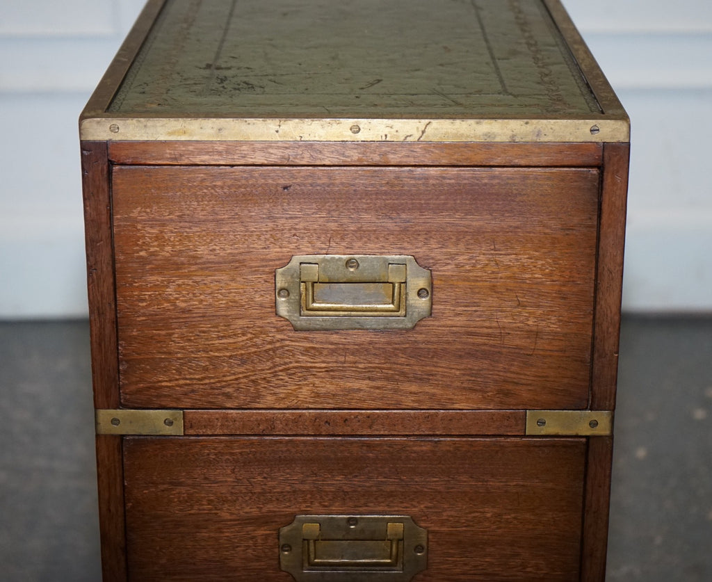 VINTAGE MILITARY CAMPAIGN BEDSIDE NIGHTSTAND SIDE TABLE WITH THREE DEEP DRAWERS