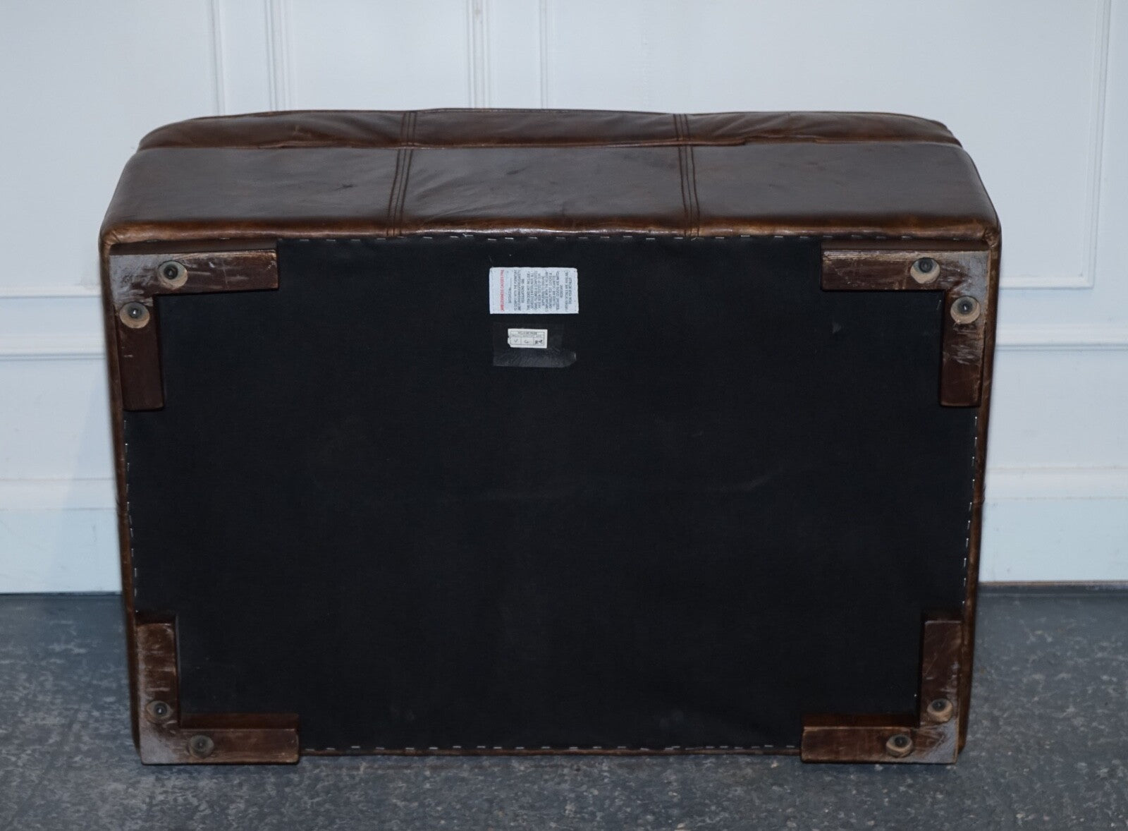 VINTAGE HALO REGGIO GROUCHO BROWN LEATHER OTTOMAN FOOTSTOOL WITH STORAGE SPACE