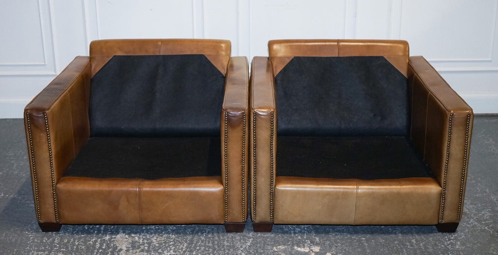 LOVELY TIMOTHY OULTON VISCOUNT PAIR OF TAN LEATHER ARMCHAIRS RRP £5,200