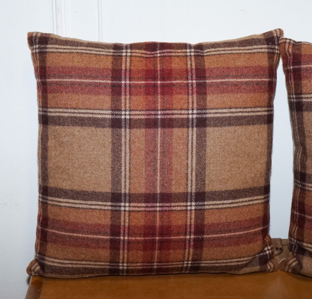 VINTAGE PAIR OF CLASSIC BALMORAL FIRED EARTH WOOL SCATTER CUSHIONS