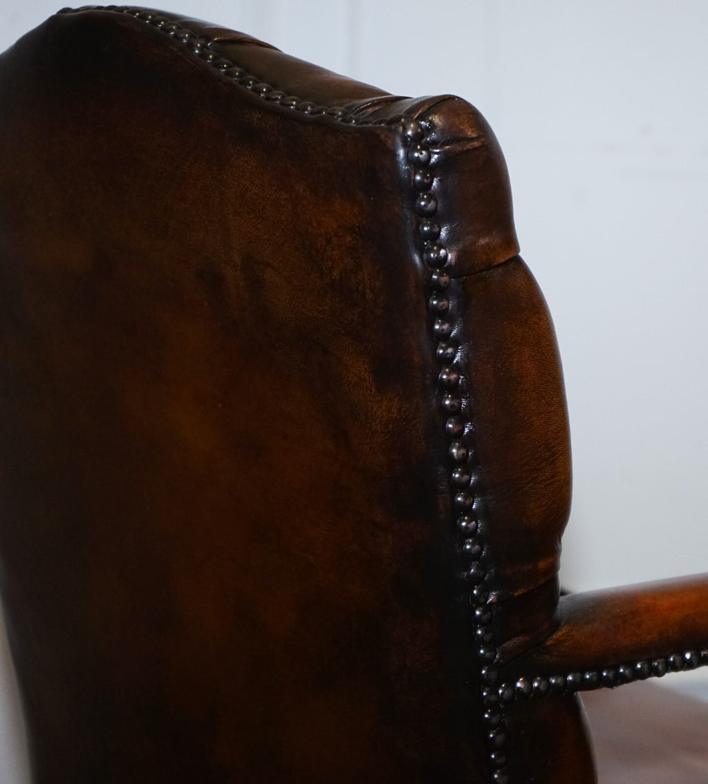 RARE CIGAR BROWN LEATHER CHESTERFIELD DIRECTIONS CONFERENCE LEATHER CHAIR
