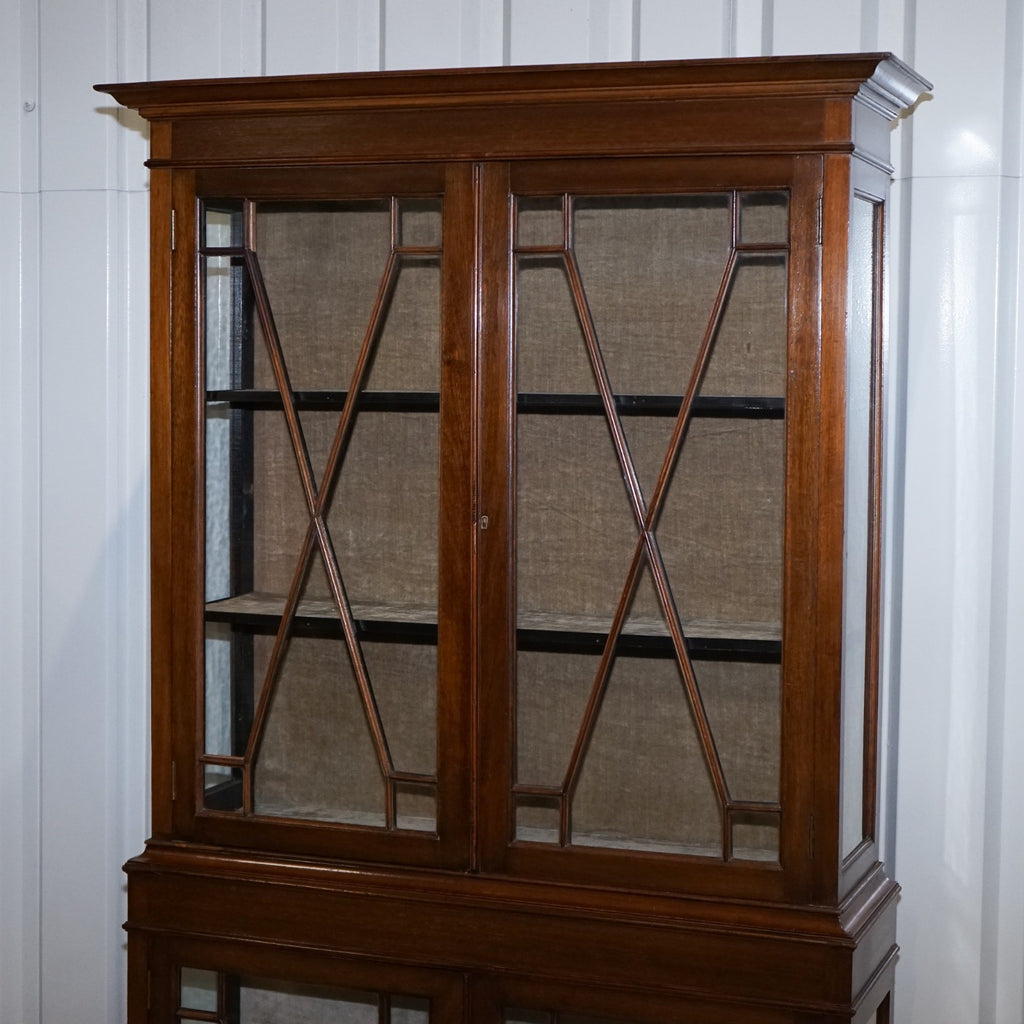 ENGLISH 19TH CENTRY GLAZED DISPLAY CURIO CABINET WITH FIXED SHELVES