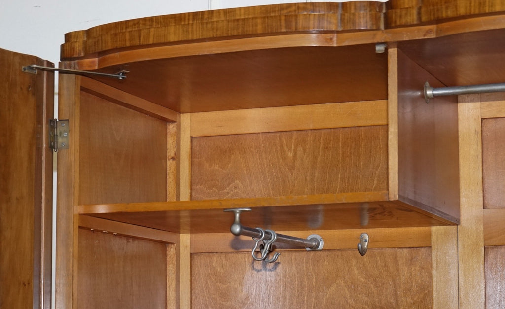 ANTIQUE CIRCA 1930'S ENGLISH BURR WALNUT ART DECO TWO DOOR WARDROBE