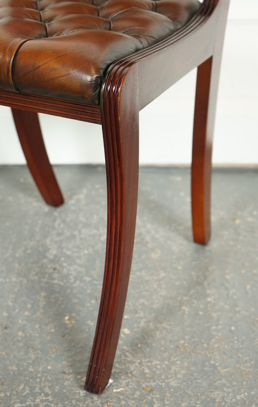 SET OF 6 RESTORED CHESTERFIELD LEATHER DINING CHAIRS J1