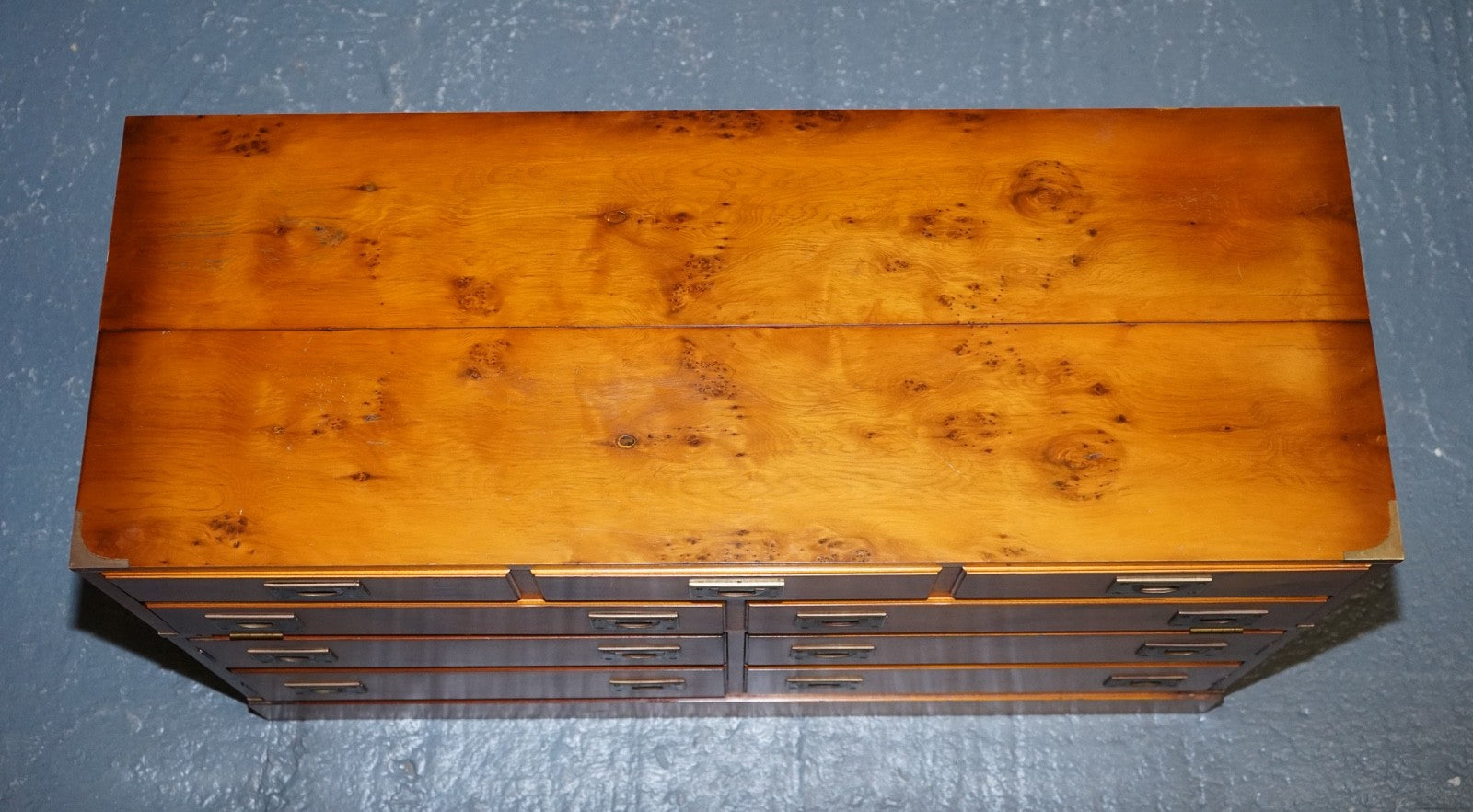 VINTAGE RECORD PLAYER CABINET HIDDEN INSIDE MILITARY CAMPAIGN CHEST OF DRAWERS