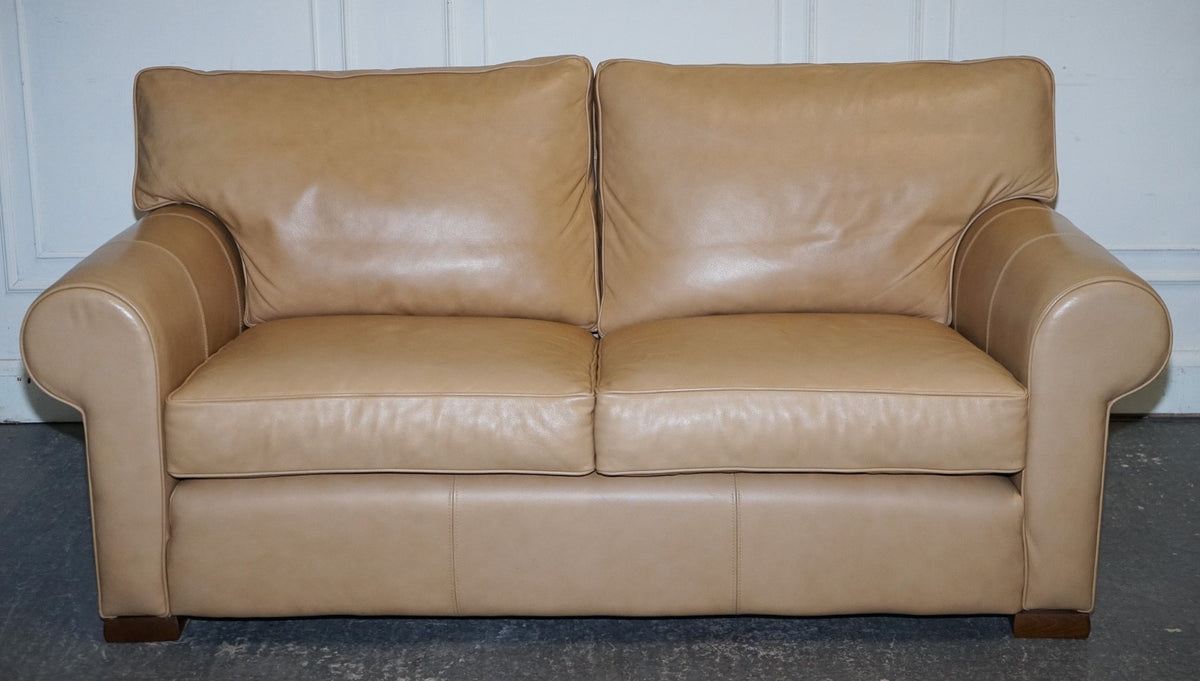 FINE LATTE BROWN LEATHER TWO SEATER SOFA MADE BY MULTIYORK ENGLAND