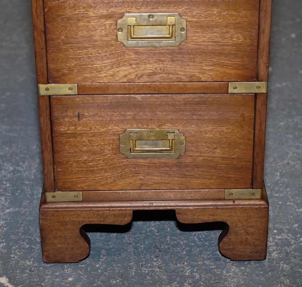 VINTAGE MILITARY CAMPAIGN BEDSIDE NIGHTSTAND SIDE TABLE WITH THREE DEEP DRAWERS