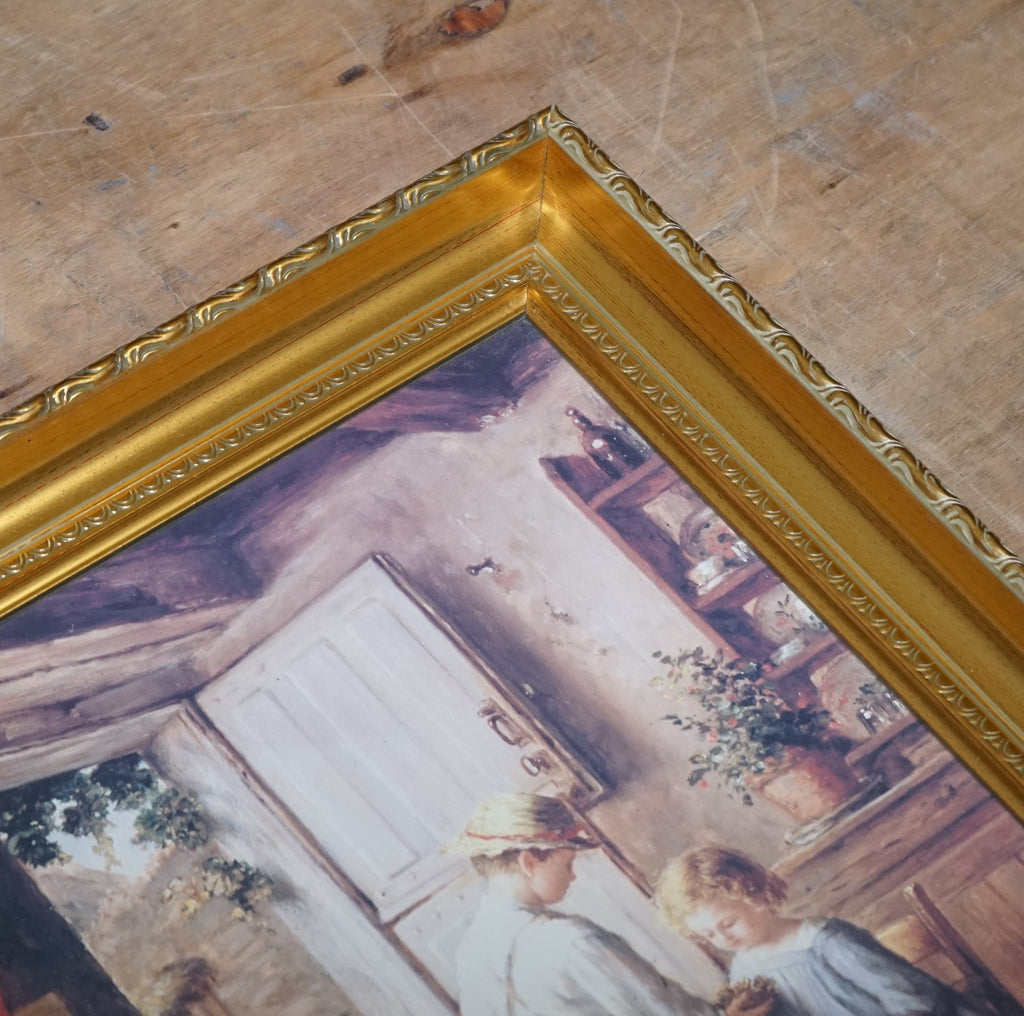 VINTAGE VICTORIAN STYLE PRINT COZY KITCHEN SCENE GITLED FRAME 52 X 42 CM