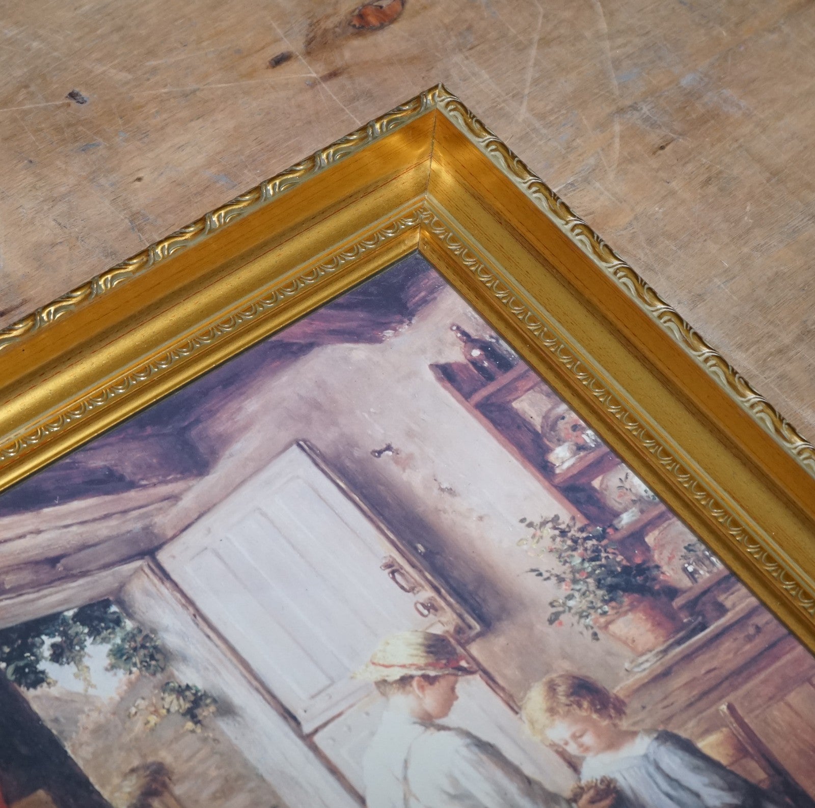 VINTAGE VICTORIAN STYLE PRINT COZY KITCHEN SCENE GITLED FRAME 52 X 42 CM