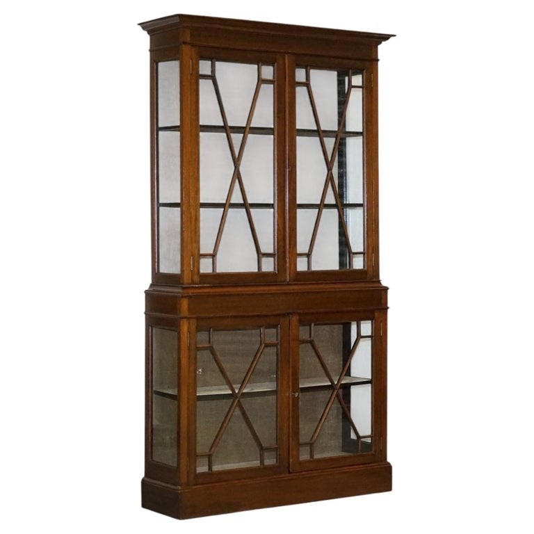 ENGLISH 19TH CENTRY GLAZED DISPLAY CURIO CABINET WITH FIXED SHELVES