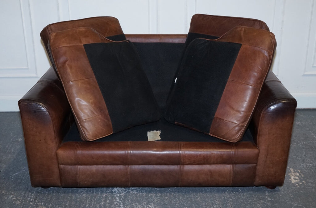 VINTAGE HALO TWO SEATER  BROWN  LEATHER SOFA