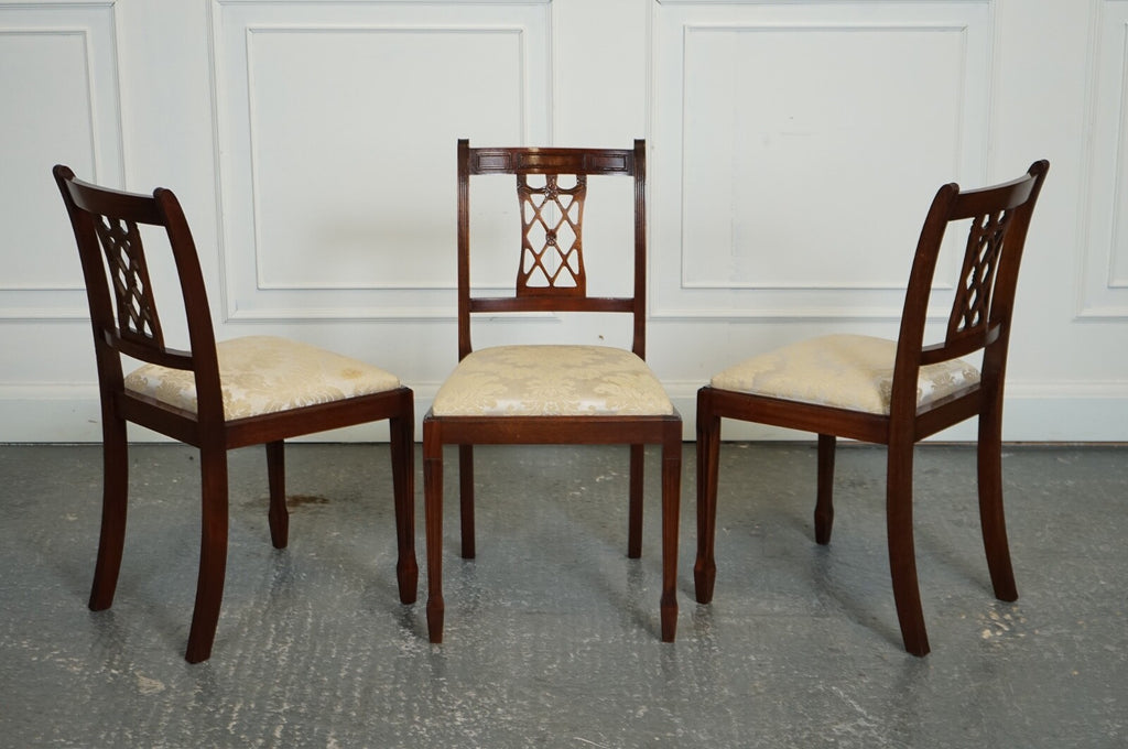 HEPPLEWHITE STYLE BEVAN FUNNELL SET 5 DINING CHAIRS CREAM UPHOLSTERED SEATS J1