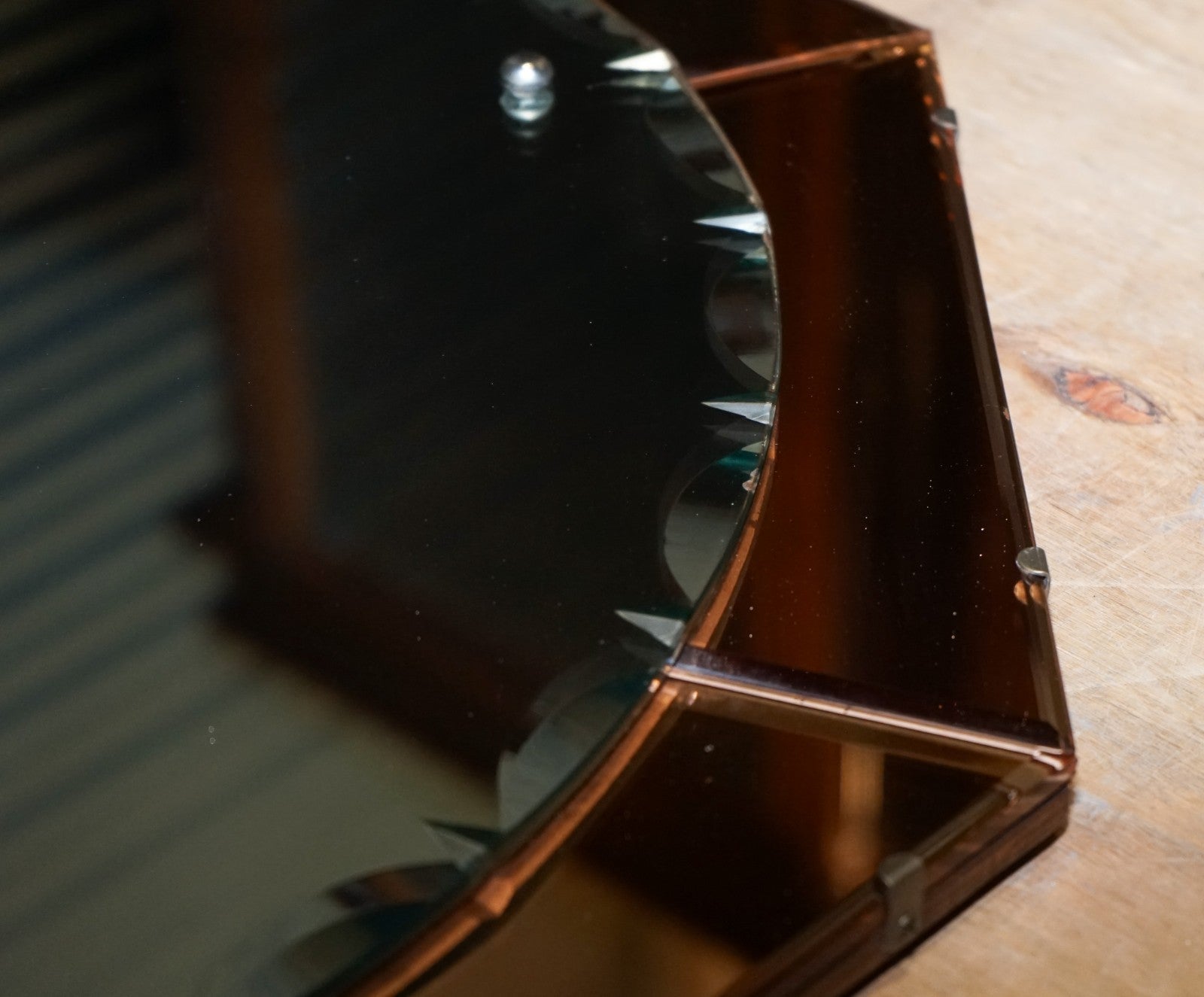 STUNNING LARGE FRENCH ART DECO 1920'S PEACH COLOURED WALL MIRROR