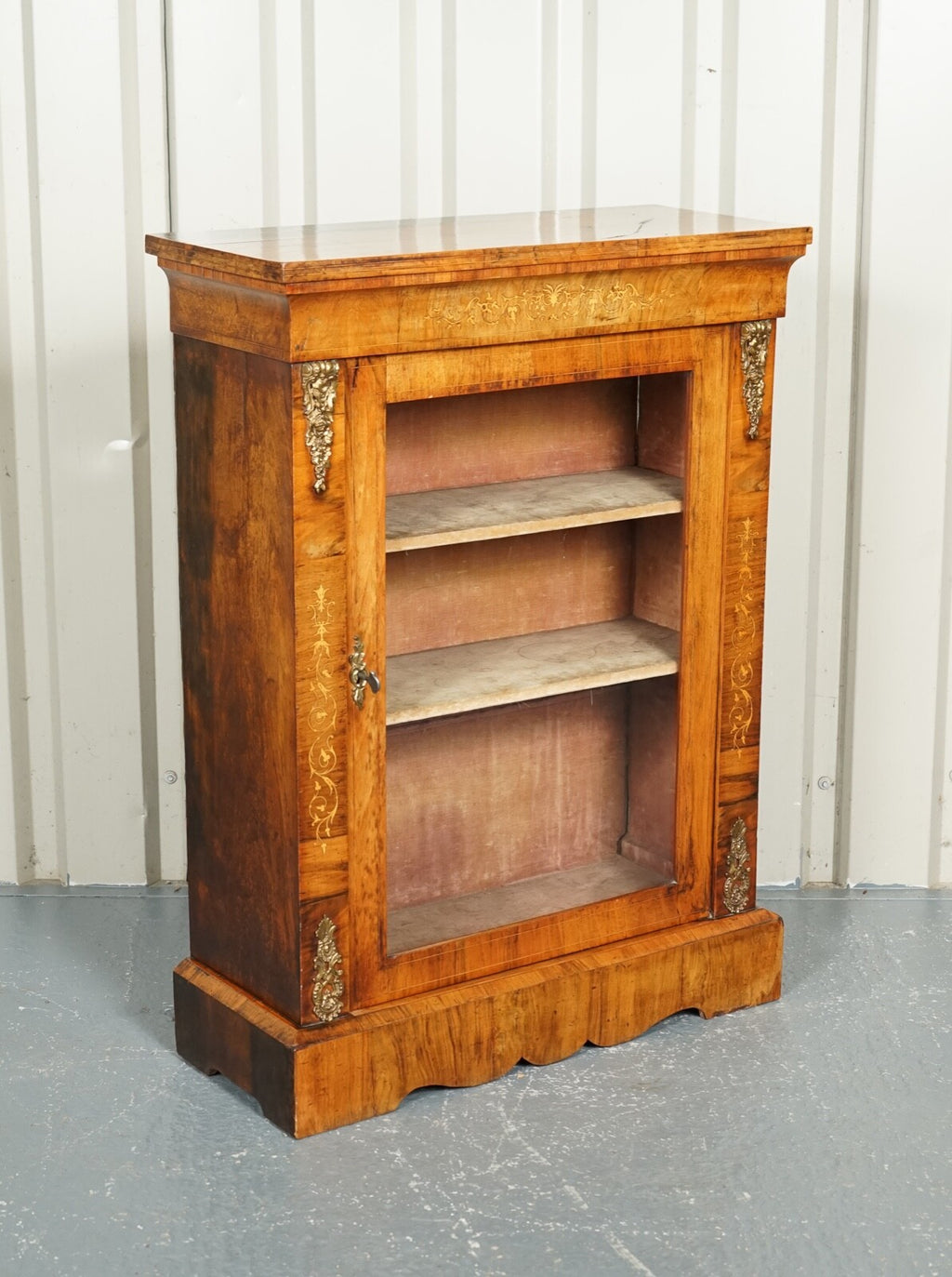 19TH CENTURY VICTORIAN BURR WALNUT MARQUETRY PIER GLAZED CABINET
