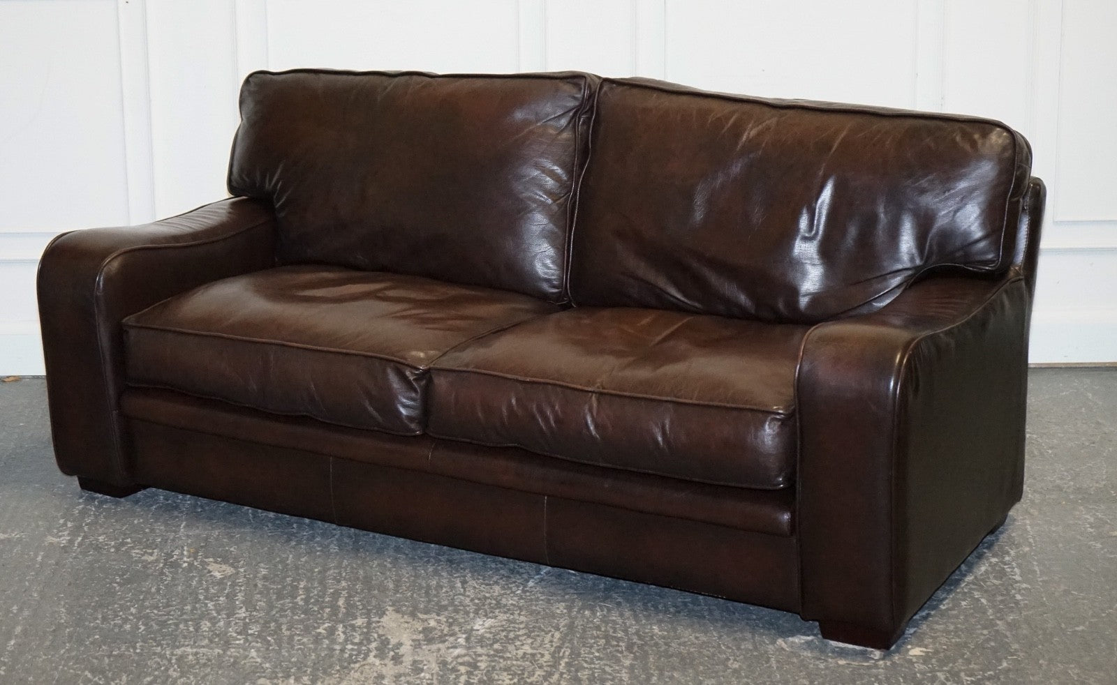 LOVELY VINTAGE CLUB BROWN LEATHER TWO TO THREE SOFA