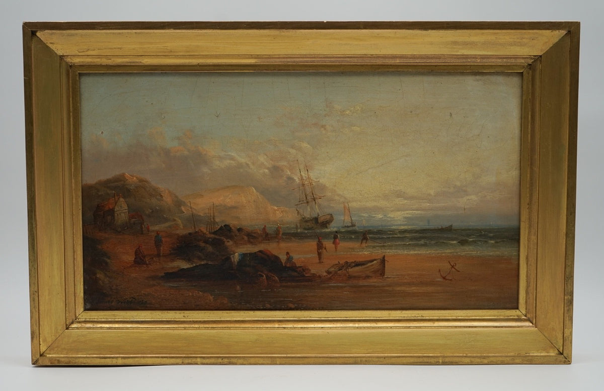 ANTIQUE 1868 SIGNED AND DATED VICTORIAN COASTAL OIL PAINTING BY JAMES WEBB